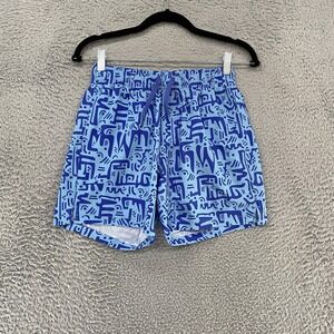 Bearbottom Swim Shorts Mens Small Blue Abstract Print 5.5 Inseam Lined Trunks